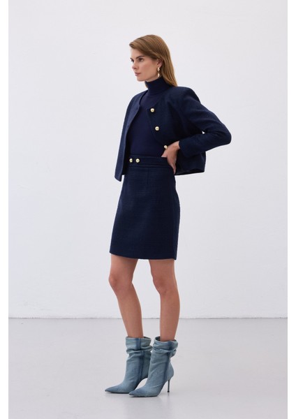 Düğme Detaylı Mini Tüvit Etek - Lacivert fiyatları