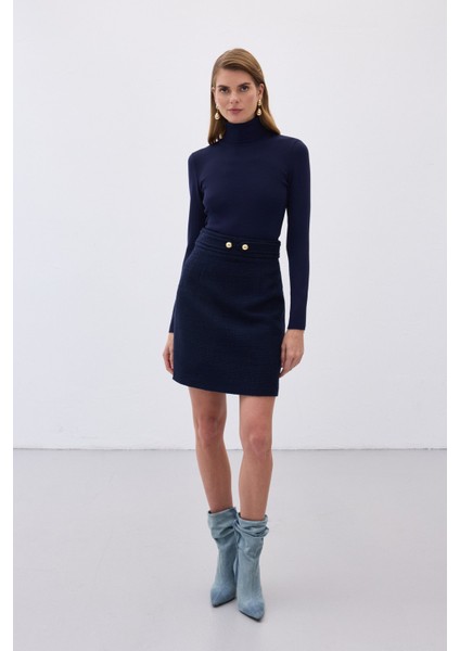 Düğme Detaylı Mini Tüvit Etek - Lacivert fırsatları
