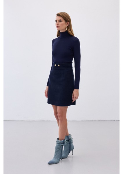 Düğme Detaylı Mini Tüvit Etek - Lacivert indirimleri