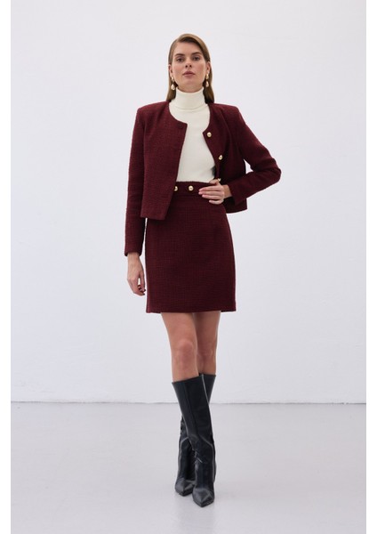 Düğme Detaylı Mini Tüvit Etek - Bordo fiyatları