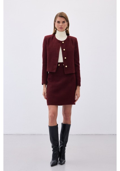 Düğme Detaylı Mini Tüvit Etek - Bordo indirimleri