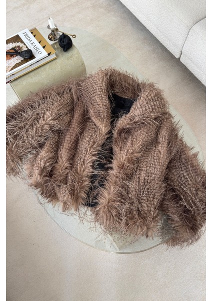 Cappuccino Şal Yaka Renk Geçişli Kürk- Camel modelleri