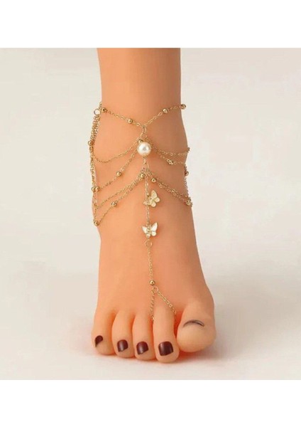 Şık ve Zarif Top Zincir Inci Kelebek Ayak Halhal