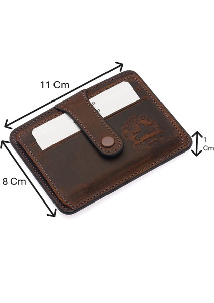 Carpi Kağıt Para Bölmeli Unisex Crazy Eskitme Hakiki Deri Kartlık - G2 Taba