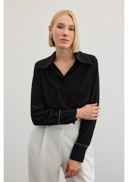 Aksesuarlı Klasik Gömlek - Siyah modelleri