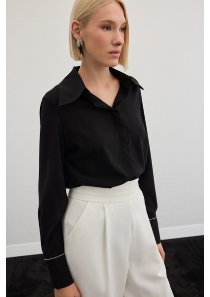 Aksesuarlı Klasik Gömlek - Siyah indirimleri