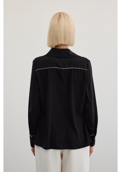 Aksesuarlı Klasik Gömlek - Siyah