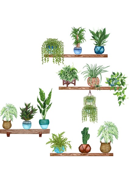 Raflı Saksılı Çiçek Tasarımlı Yapışkanlı Sticker MC-480B fırsatları