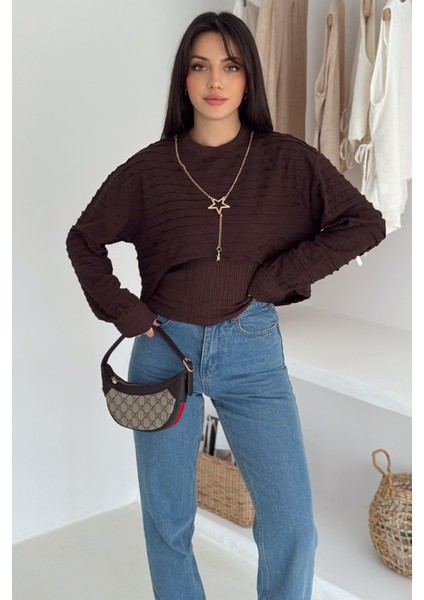 Kadın Dokulu Atlet & Kolye & Sweatshirt Takım – Sıcak & Şehirli Stil