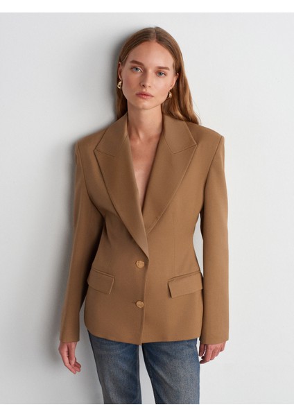 60774 Fitted Kesim Vatkalı Blazer-Camel modelleri
