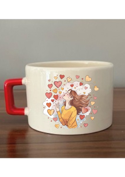 Kalpler Içinde Kadın Temalı Fincan Kupa Bardak - Seramik Çay, Kahve Hediyelik Bardağı