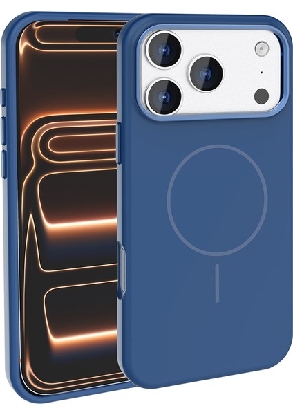 iPhone 17 Pro Max Uyumlu Kılıf Edi Silikon M-Safe Şarj Özellikli Lacivert modelleri