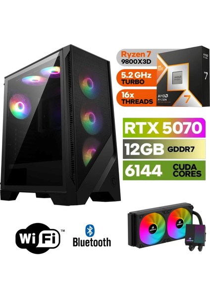 Şafak-Gaming Pc Ddr5-Rtx 5070 12GB -Ryzen 7 9800XD – 32 GB Ddr5 Ram – 1 Tb M.2 SSD 5000 4000 – 240MM Sıvı Sogutma -Windows 11 Pro-