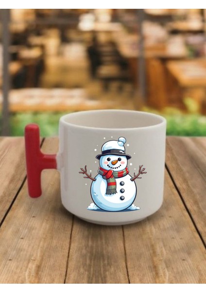 Sevimli Kardan Adam Temalı Kahve Bardağı Kupa Bardak - Seramik Çay, Kahve Hediyelik Bardağı