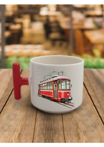 Tramvay Görselli Kahve Bardağı Seramik Kupa - Seramik Çay, Kahve Hediyelik Bardağı