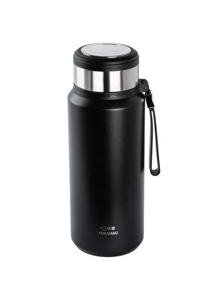 Okadı Süzgeçli Siyah Paslanmaz Çelik Termos 1.4l