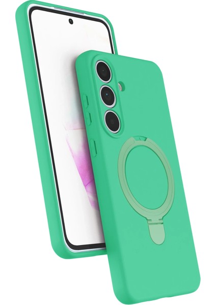 Resveq Newface Samsung Galaxy S24 Fe Regal Magsafe Standlı Kapak - Yeşil