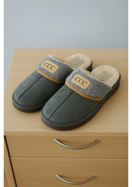 Kadın Ccc Desenli Rahat Kaymaz Kalın Tabanlı Ev Terliği Tüylü Terlik Çeyiz Bohça