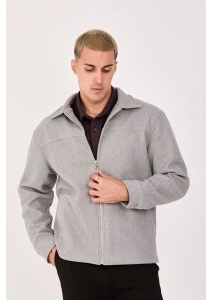 Erkek Kaşe Gömlek Yaka Ceket Fermuarlı Şık Mont