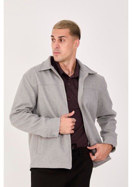 Erkek Kaşe Gömlek Yaka Ceket Fermuarlı Şık Mont