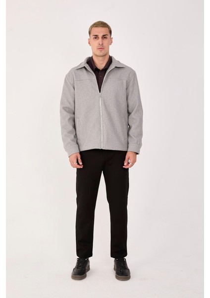 Erkek Kaşe Gömlek Yaka Ceket Fermuarlı Şık Mont