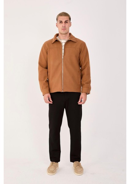 Erkek Kaşe Gömlek Yaka Ceket Fermuarlı Şık Mont