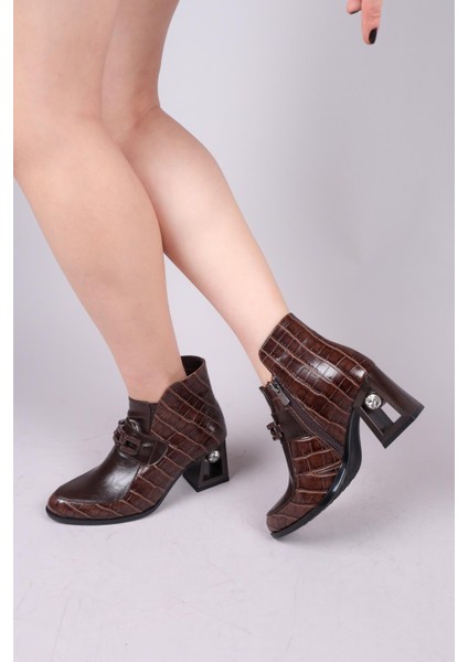 Hibbing Topuk Detaylı Fermuarlı Topuklu Bootie Kahverengi fırsatları