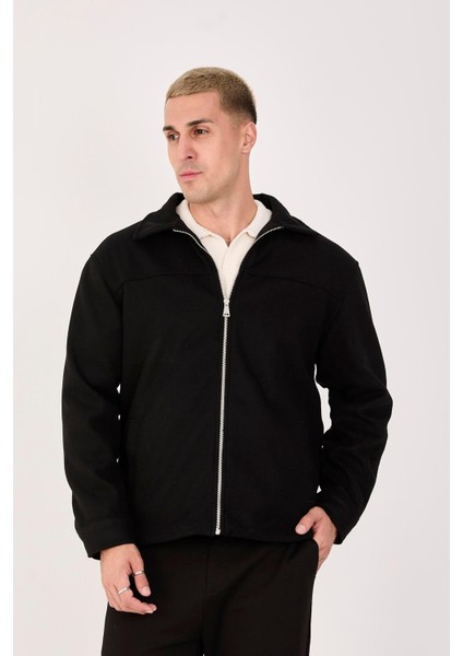 Erkek Kaşe Gömlek Yaka Ceket Fermuarlı Şık Mont