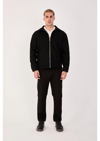 Erkek Kaşe Gömlek Yaka Ceket Fermuarlı Şık Mont