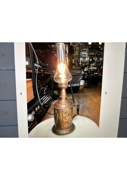 Fransız Pirinç Gaz Lambasından Abajur 30 cm Boyunda