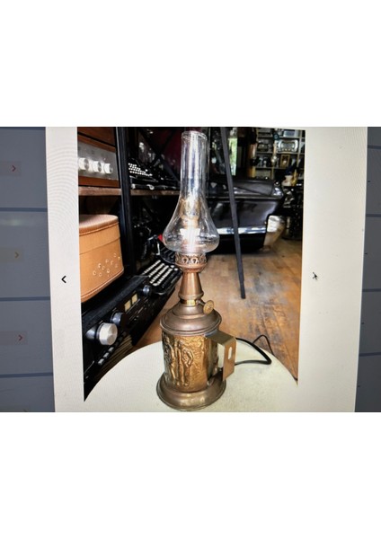 Fransız Pirinç Gaz Lambasından Abajur 30 cm Boyunda