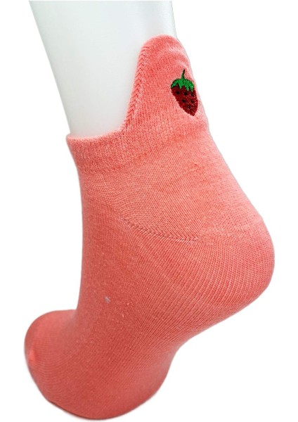6 Çift Çilek Nakış Baskılı Pamuklu Yumuşak Kadın Bilek Çorap fırsatları