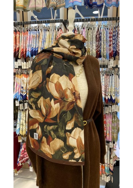 Manolya Bahçesi Desenli Şal Kahverengi Krem fiyatları