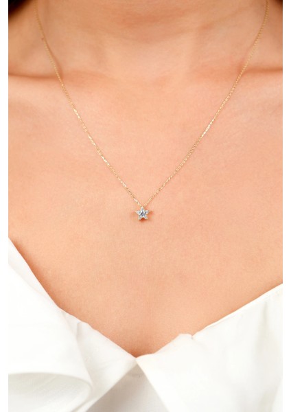 Asil 14 Ayar Taşlı Mini Yıldız Altın Kolye KLY4017