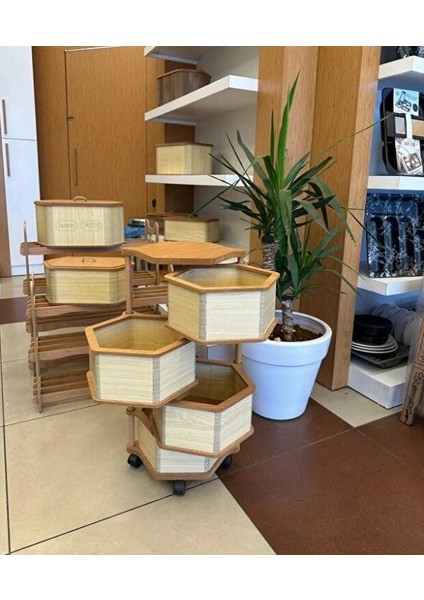 Ahşap Altıgen Sebzelik 4 Katlı Yana Açılır Patates Soğan Tekerlekli Sebzelik Krem fiyatları