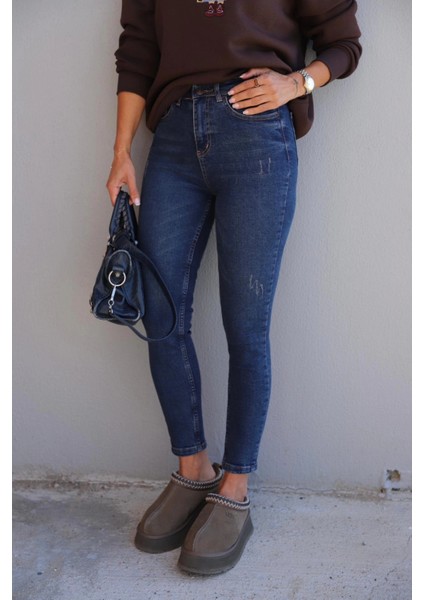 Mavi Taşlamalı Skinny Jean Pantolon fırsatları