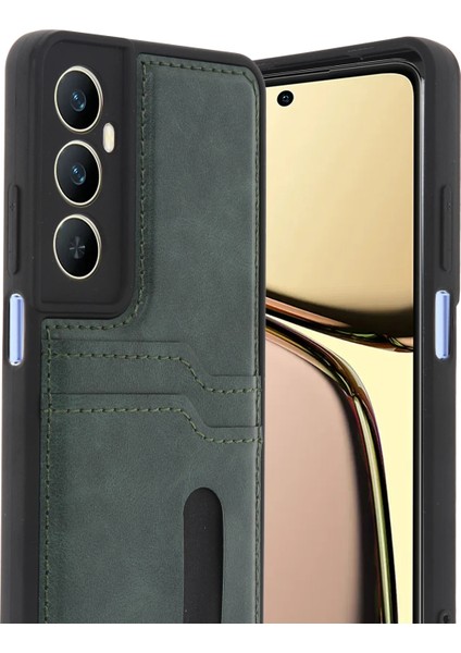 Resveq Newface Realme C65 Sara Kartvizitli Deri Kılıf - Yeşil fiyatları