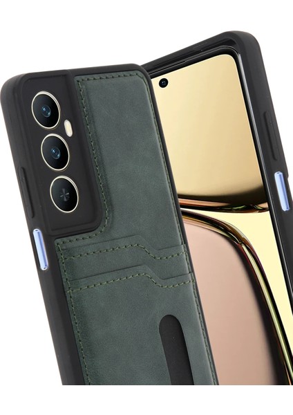 Resveq Newface Realme C65 Sara Kartvizitli Deri Kılıf - Yeşil modelleri