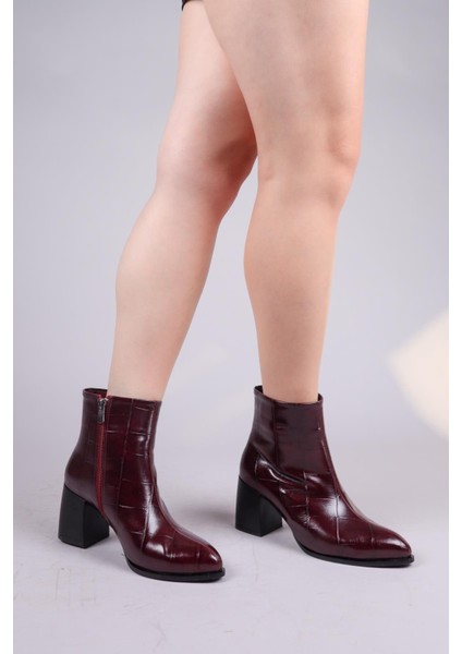 Scarlet Kroko Topuklu Bot Bordo fiyatları