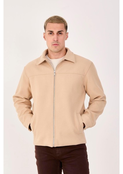 Erkek Kaşe Gömlek Yaka Ceket Fermuarlı Şık Mont