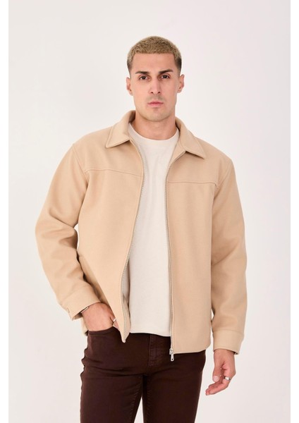 Erkek Kaşe Gömlek Yaka Ceket Fermuarlı Şık Mont fırsatları