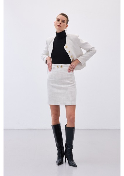 Düğme Detaylı Mini Tüvit Etek - Taş fiyatları