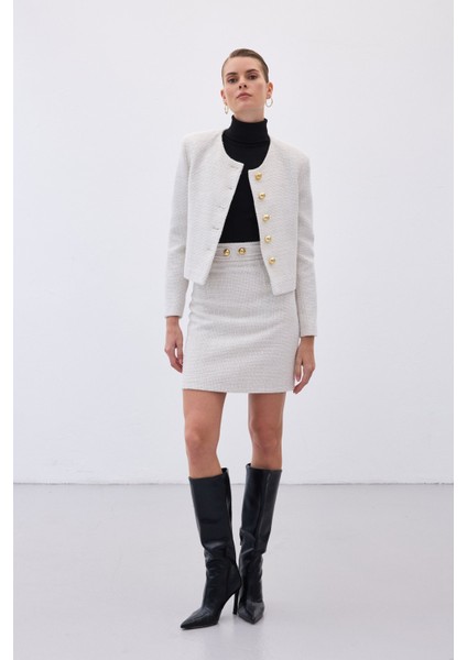 Düğme Detaylı Mini Tüvit Etek - Taş modelleri