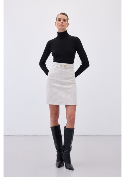 Düğme Detaylı Mini Tüvit Etek - Taş indirimleri