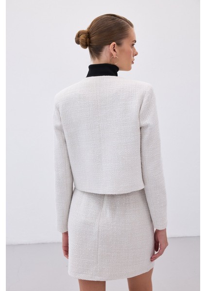 Düğme Detaylı Mini Tüvit Etek - Taş