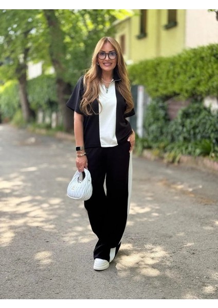 Kadın Modal Kumaş Yakası Fermuarlı Şerit Detaylı Takım modelleri