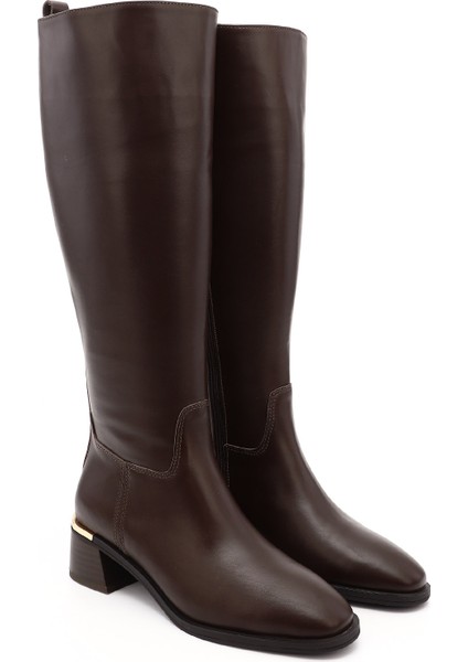 Kadın Kahverengi Platinum Fermuarlı Kalın Topuklu Hakiki Deri Çizme fiyatları