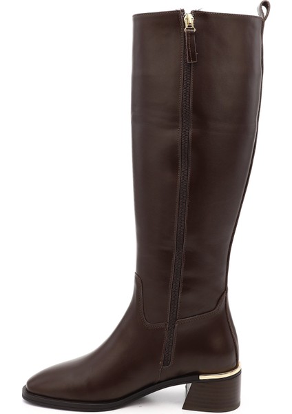 Kadın Kahverengi Platinum Fermuarlı Kalın Topuklu Hakiki Deri Çizme modelleri