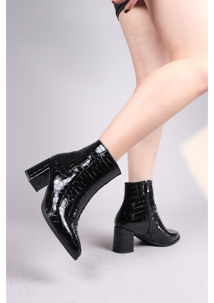 Sıon Kroko Topuklu Bot Siyah