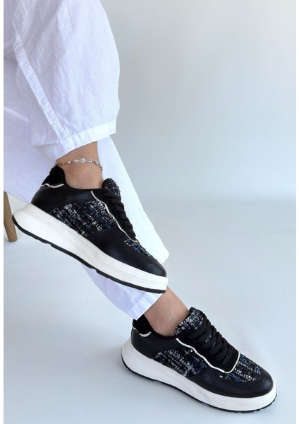 Hawer Siyah Cilt Bağcıklı Spor Ayakkabı - Lisinya modelleri